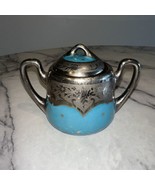 Vintage Brauer Hand Painted Lidded Sugar Bowl Silver Chrome Gold Blue Ar... - $29.99