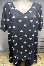 Lularoe Tee Black T Shirt Top Tunic Diamond Print Women’s Plus Size 3X - $19.34
