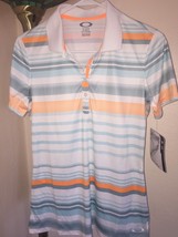 Nwt Women&#39;s Oakley Solana Stripe Golf Polo Sz Small -AQUA/WHITE/ORANGE-MSRP $65 - £30.08 GBP