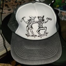 Vintage snapback truckers hat / cap, black w/ drinking skeletons - £7.58 GBP