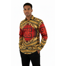 Men Sports Shirt by DE-NIKO Long Sleeves Fashion Print Soft Modal DNK6902 Red image 2