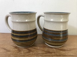Set Pair 2 Vintage Handmade 1985 Stone Pottery Studio Art Coffee Porcela... - $49.49