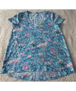 Lilly Pulitzer Etta V-Neck Top Short Sleeve Bali Blue Lilly Loves Cape C... - $29.98