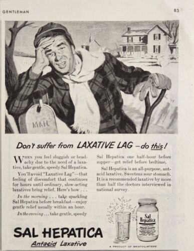 1951 Print Ad Sal Hepatica Antacid Laxative Farmer Shovels Snow Bristol-Myers - $13.93