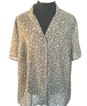 Casual Corner Annex Blouse Women&#39;s Size 24W Gray Floral Button Front Semi Sheer - £13.45 GBP