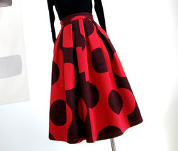 RED Polka Dot Pleated Midi Skirt Women Custom Plus Size Polyester Holiday Skirt image 5
