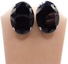 Vintage Chunky Large Earrings Studs Black Acrylic Women Fashion Silver Tone - $11.13