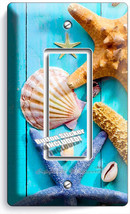 Rustic Turquoise Wood Nautical Sea Shell Starfish 1 Gang Gfci Light Switch Plate - £8.91 GBP