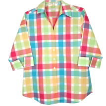 Foxcroft Sport Womens Blouse Size 10 Button Front 3/4 Sleeve V-Neck Multicolor - £12.73 GBP