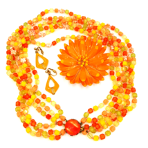 West Germany Vintage Necklace with Enamel Flower Pin and ART Earrings - £43.50 GBP
