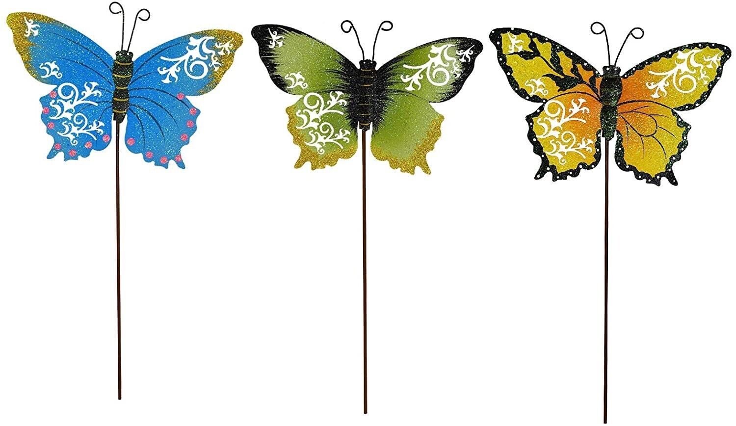 17” Metal Butterfly Stakes Garden Ornaments Decorative Yard Stake set of 3 - $28.04