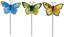 17” Metal Butterfly Stakes Garden Ornaments Decorative Yard Stake set of 3 - £22.15 GBP