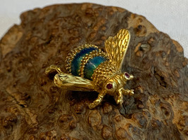 18K Yellow Gold Ruby Bee Pin 7.28g Fine Jewelry Enamel Insect Brooch - £712.18 GBP