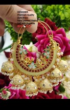 Indian Gold Plated Bollywood Style Jhumka Kundan Bali Earrings Hoop Jewelry Set - £22.74 GBP