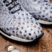 Hand painted genuine ostrich quill Sneaker Shoes Scanno Newspaper gray image 12