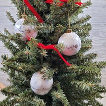 3 Christmas Tree Ball Ornament Jesus Brings Joy Peace Hope Embossed Porcelain - £20.09 GBP