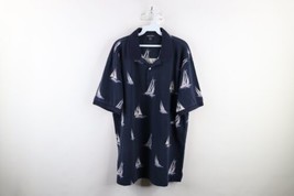 Vintage 90s Nautica Mens 2XL Faded Sailboat All Over Print Collared Polo Shirt - £31.11 GBP