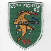 4&quot; Air Force 25TH Fighter Squadron Korea Shield Green Embroidered Jacket Patch - £23.17 GBP