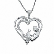 0.15 CT Moissanite Heart Mom Love Pendant Necklace 14K White Gold Plated - £91.55 GBP