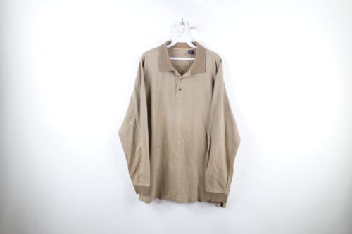 Primary image for Vintage 90s Streetwear Mens XL Distressed Collared Long Sleeve Polo Shirt Beige