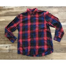 Chaps Mens Size Large Red &amp; Blue Plaid Long Sleeve Button Up Easy Care Twill Shi - $18.48