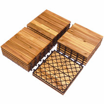 Costway 27Pcs Patio Interlocking Tiles Acacia Slat Wood Garden Outdoor &amp;... - $165.42