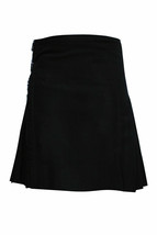 Solid Black Acrylic Wool Tartan Scottish 8 Yard Kilt 16oz Heavy Weight - £75.24 GBP