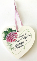 Victorian Style Hand Toll Painted Wood Heart Christmas Ornament Friendship 3&quot; - £9.18 GBP