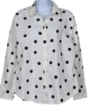 Worthington Polka Dot Blouse Size L Top Stretch Fabric Button Soft White... - $19.85