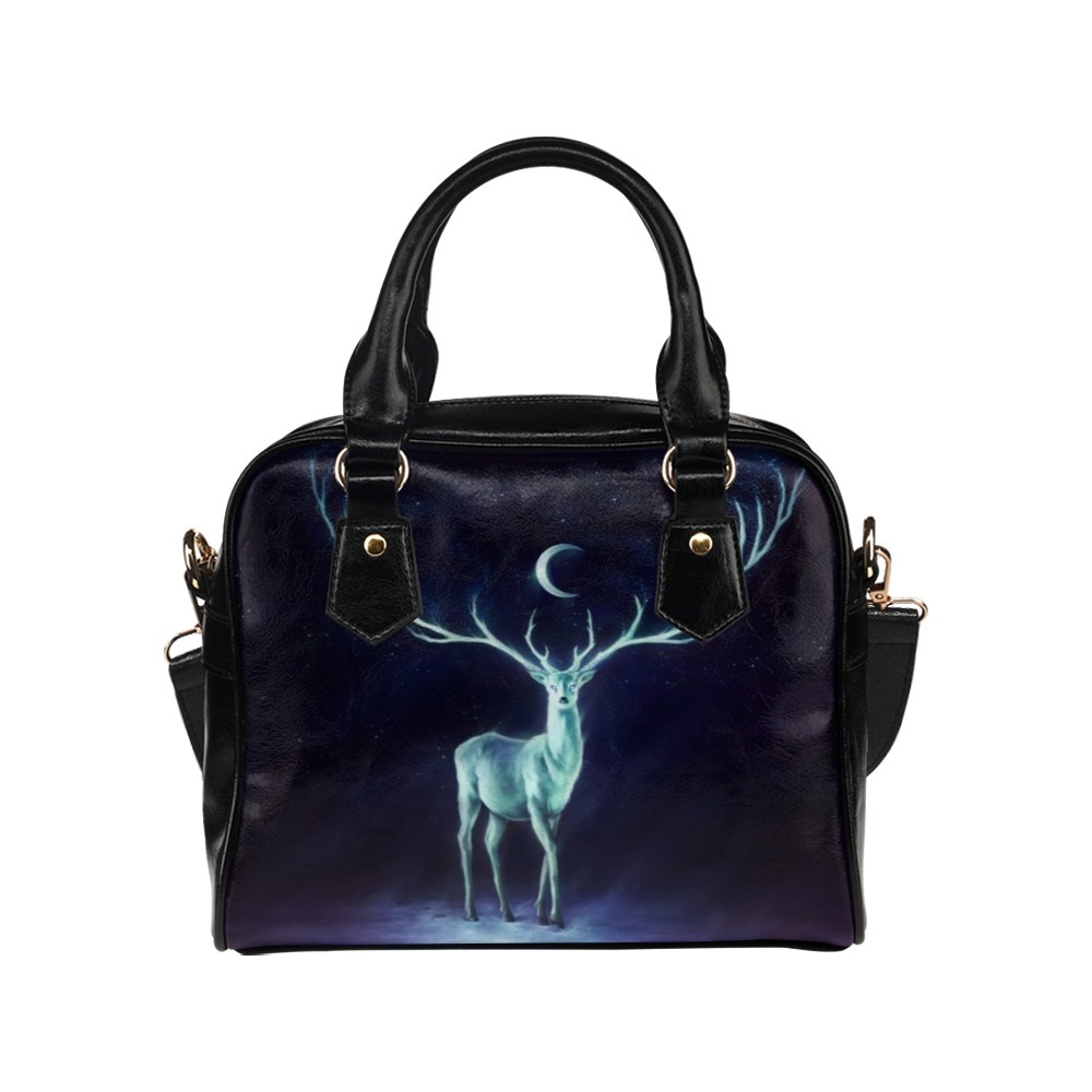 Primary image for Deer and Moon in the Darkness PU Leather Shoulder Handbag Bag
