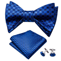 Pre-Tied Bowtie, Hanky, &amp; Cufflinks: Blue Checker - $18.99