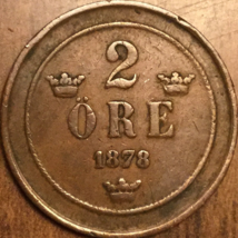 1878 Sweden 2 Ore - £6.60 GBP