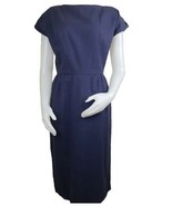 Vintage Wiggle Dress Womens M Blue Worsted Wool Fitted Sheath Cap Sleeve... - $49.90