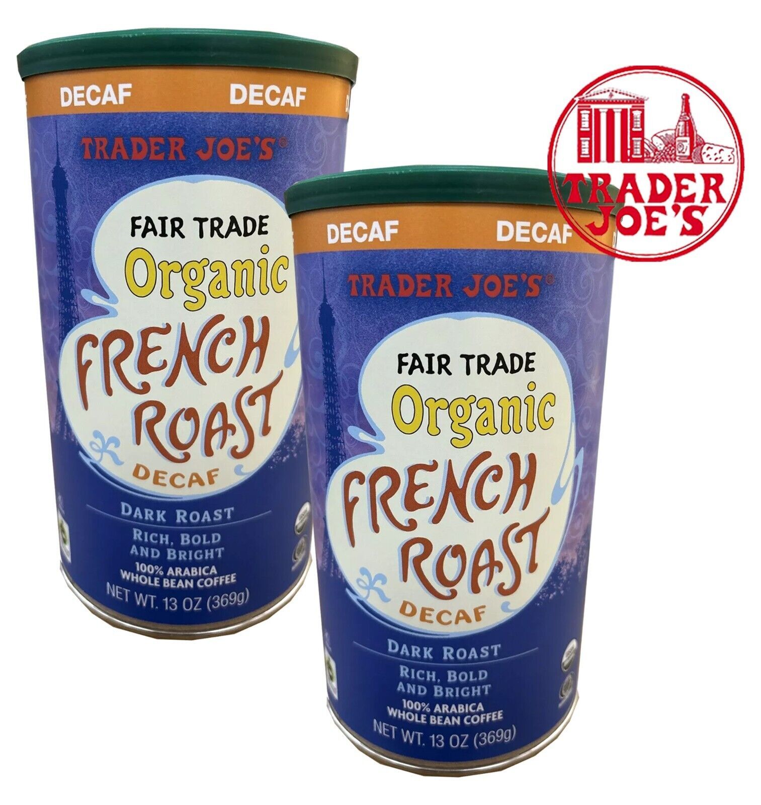 2 Packs Trader Joe’s Fair Trader Organic French Roast Decaf Dark Roast 1... - $39.90