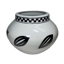 Ecco Vase Pot Bowl Terra Fine Porcelain Hand Painted Black White Checker... - $19.20