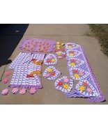 Vintage Bright Pink &amp; Purple Peacock &amp; Flowers Plush Chenille Bedspread ... - $75.23