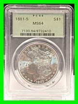 Stunning 1881-S Morgan Silver Dollar $1 OGH PCGS MS64 - Old Green Holder Flashy - £201.06 GBP
