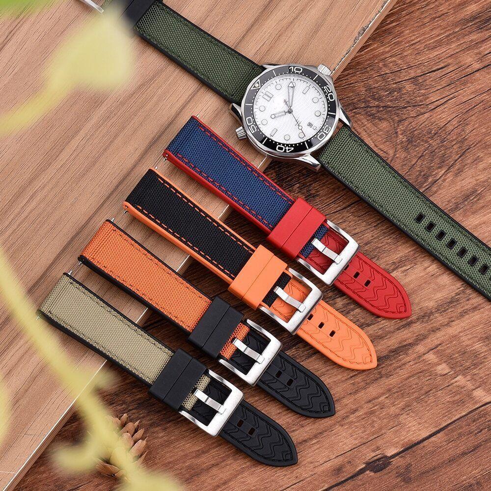 Primary image for Hybrid Fkm Watch Strap Fluoro Rubber Canvas Nylon Watchbands Quick Release