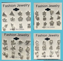 Sterling Silver Fashion CZ Stud Earrings Set Of Six Selected Combinations - £6.77 GBP