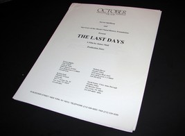 1998 The Last Days Movie Press Kit Production Notes Handbook Promotional - £10.38 GBP