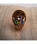 Pink/purple/green Easter eggs in gold tone basket pin - $10.80