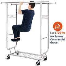 700 Lbs Commercial Grade Heavy Duty Garment Rack with Shelves Collapsibl... - $140.58