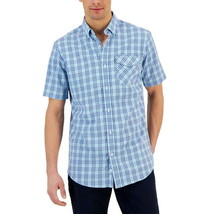 Club Room Men&#39;s Short-Sleeve Justin Plaid Tech Woven Shirt Island Blue-M... - $18.99