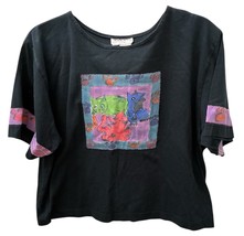 SILKSCAPES Vtg XL Handpainted Art To Wear CATS Boxy Crop Patchwork Tee 8... - $48.51