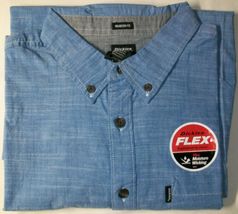 Dickies Relaxed Fit Flex Short Sleeve Button Front Heather Blue Shirt New - £15.96 GBP