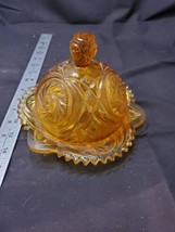 Indiana Glass Amber Glass Domed Covered Butter Cheese Dish with Plate - £12.10 GBP