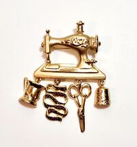 Danecraft Sewing Machine Brooch Pin Vintage Costume Jewelry Charms 2.75 ... - $29.00