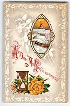 New Years Day Postcard Holiday Greetings Windmill Yellow Rose Flowers Embossed - £8.54 GBP