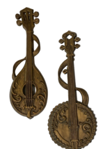 Sexton 1976 Musical Wall Hangings Metal Vintage Banjo &amp; Violin Gold Color - £23.57 GBP