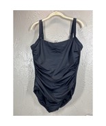 Vintage Lands End Solid Black Womens Swimsuit One Piece Ruched Plus Size... - $29.95